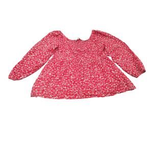 LOFT Smocked V Neck Peplum Blouse Red Heart Print Balloon Sleeve Size 2